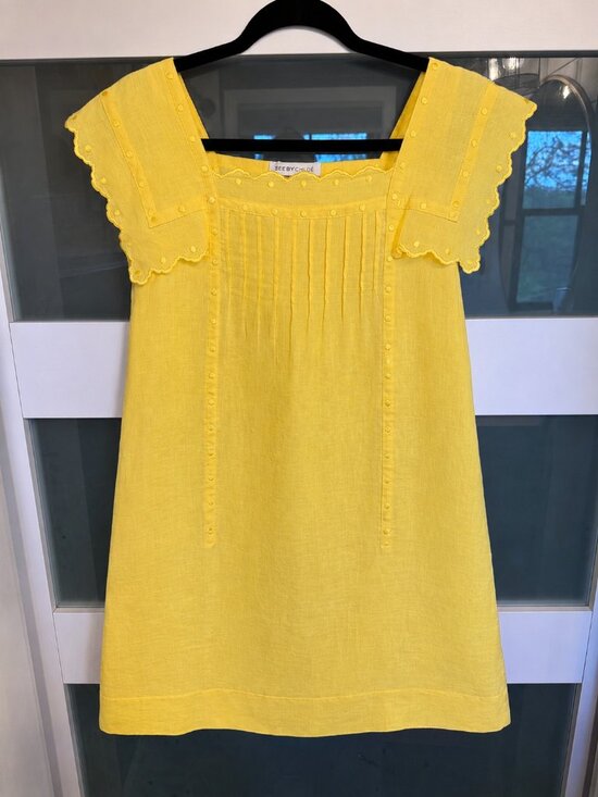 Chloé Dresses & Skirts - See by Chloé Yellow Linen Blend Flutter Sleeve Dress – US 2